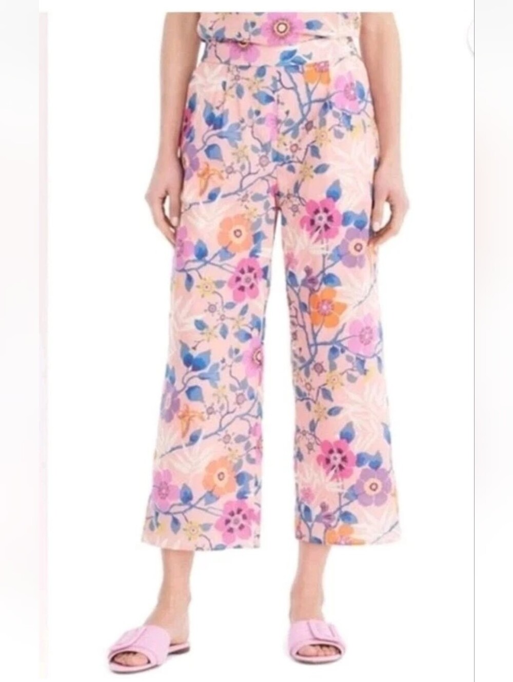 J.CREW Wide Leg Cropped Pants Liberty Pavilion Pink Floral Boho Cottagecore 0